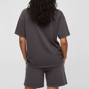 New 100% Cotton Women's Short Set Custom Embroidery logo High Street Solid Color Hip Hop 2 Piece Summer Set - Product Image 2