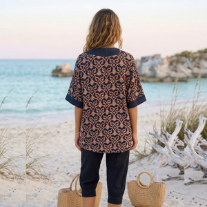 Blusa Kimono de Verano para Mujer, Estilo Bohemio, Estampado Paisley, Cuello en V, Manga Corta, Corte Holgado, Transpirable, de Rayón, Personalizable - Product Image 2
