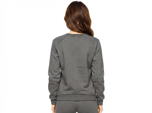 Ensemble de survêtement en coton gris pour femmes, sweat-shirt à col rond, pantalon long, poches latérales, vêtements décontractés pour l'automne - Product Image 4
