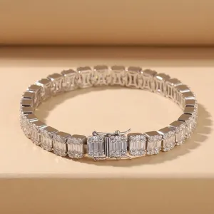 Bracelet tennis en diamants de laboratoire taille baguette, plaqué argent, bijoux de mode pour femmes - Product Image 2