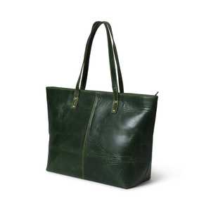 Sac fourre-tout en cuir véritable vert avec fermeture éclair, style minimaliste, pour usage quotidien, sac à main pour femme - Product Image 2