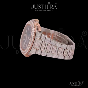 Reloj de Lujo para Pareja, Automático, Multifuncional, con Diamantes Moissanite VVS de Alta Calidad, Venta al Por Mayor de Fabricante Indio - Product Image 4