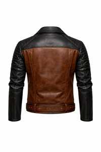 Men's 100% Cotton Waterproof <b>Vintage</b> Winter Motorcycle Jacket Brown Color Block Moto Biker <b>Coat</b> <b>Stand</b> Collar Zipper - Product Image 3