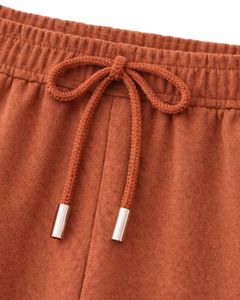 Pantalones Cargo Anchos de Felpa para Mujer, Color Naranja Óxido, Cintura Elástica, Bolsillos con Cremallera, Estilo Casual Urbano, Pantalones de Invierno - Product Image 4