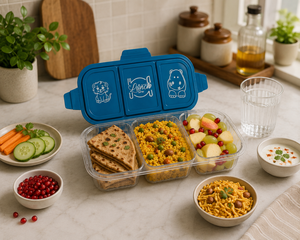 <b>Lunch</b> <b>Box</b> 3 Compartments Plastic Portable Detachable Lid Food Grade Material Children Cute Design Rectangle M Size - Product Image 1