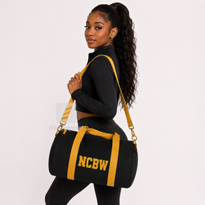 Custom NCBW Coalition Women <b>Tote</b> bag Black and gold Embroidered Logo Daily Use Large Capacity <b>Nylon</b> polyester duffel bag - Product Image 4
