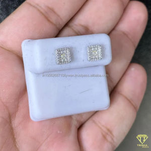 Pendientes cuadrados de moissanita con pavé, tachuelas cuadradas en tono plateado de agua dulce, patrón de flores de moda chapado en oro rosa para bodas y fiestas - Product Image 2