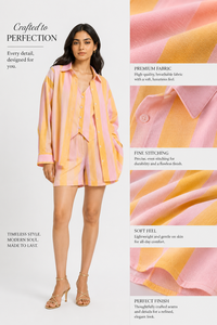 Cotton Co-ord Women Casual <b>Set</b> Striped Shorts <b>Set</b> 3 Piece Waistcoat Oversized Shirt Wholesale Matching Lounge <b>Set</b> - Product Image 6