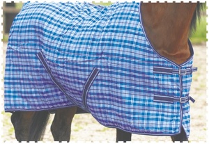 1200 Denier PP Indoor Stabile Pferde teppiche Winter 350 Gramm Schwere Füllung Mesh Fleece Baumwolle Königsblau Eisblau Checks Dressur Verwendung - Product Image 5