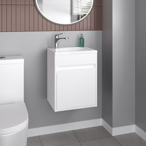 Mobile Bagno Sospeso Compatto Furman Bianco con Lavabo in Resina e Armadietto a Una Anta - Product Image 1