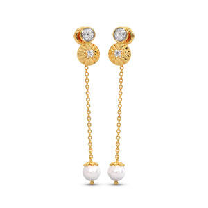 Sunray <b>Disc</b> Diamond Long Chain Drop Earrings with White <b>Stone</b> Ball Accent - Product Image 1