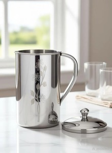 Carafe à eau élégante en acier inoxydable avec couvercle, finition martelée décorative, pichet à boisson en métal pour restaurant, hôtel, maison, cuisine - Product Image 2