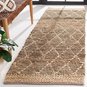 Tapis en jute fait main à motif diamant |   Tapis rectangulaire bohème en fibres naturelles |   Tapis rustique écologique à poils ras en jute fine - Product Image 6