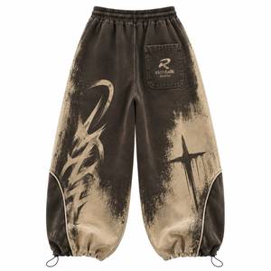 <b>Men's</b> Straight Mid Harem Pants Acid Wash Drawstring Elastic Heavyweight Cotton Blend Quick Dry Breathable <b>Winter</b> Casual <b>Trousers</b> - Product Image 2
