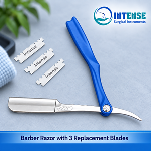 Rasoir professionnel en acier inoxydable pour barbier avec 3 lames de rechange, outil de rasage à bord droit pour hommes, salon de coiffure - Product Image 1