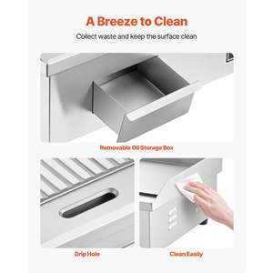 Plancha Eléctrica Comercial de Acero Inoxidable, Ajustable de 122 a 570 Grados Fahrenheit, 21.06 x 11.81 Pulgadas, Media Ranurada, Media Lisa, 2 Espátulas - Product Image 6