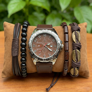 2631 Juego de 5 Relojes de Cuero Marrón para Hombre con Pulseras, Conjunto de Relojes Modernos para Hombre, Regalo para Hombre, Montres Pour Hommes - Product Image 2