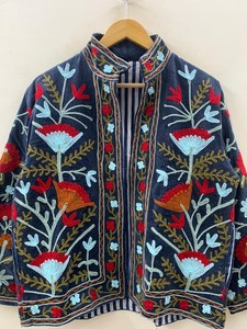 Wholesale <b>Reversible</b> Handmade Suzani Velvet Floral Embroidered Uzbek Chapan Bohemian Long <b>Coat</b> Ethnic Fashion Outerwear - Product Image 5