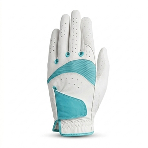 Gant de golf respirant en cuir véritable blanc et turquoise avec design en maille, fermeture à enfiler, unisexe, pour le sport - Product Image 6