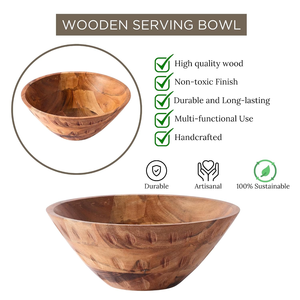 Bol en bois pour salade de légumes et de fruits, fait à la main, en bois naturel, grand bol de service pour la cuisine, la table à manger, la maison - Product Image 5