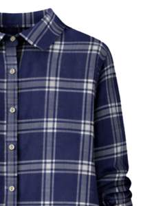 Vestido Camisero Largo a Cuadros Azul Marino Personalizado para Mujer, con Botones, Estampado a Cuadros, Casual, Midi, Mangas Largas, Venta al Por Mayor - Product Image 5