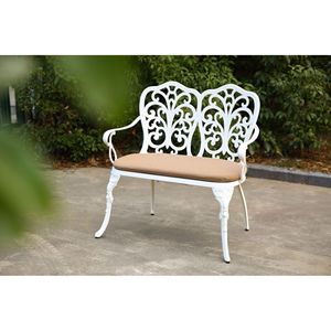 Panca da giardino con Patio in alluminio rosa floreale in alluminio pressofuso bianco per parco Patio prato giardino giardino mobili da esterno - Product Image 4