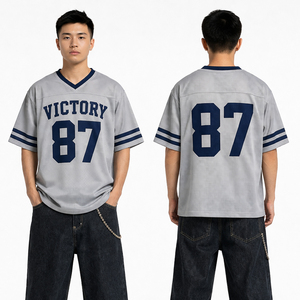 เสื้อยืดฟุตบอลตาข่ายสีขาวขนาดใหญ่สำหรับผู้ชาย 87 วิคตอรี่พิมพ์ลายระบายอากาศได้ดีสตรีทแวร์ฮิปฮอปเสื้อยืดกีฬา - Product Image 4