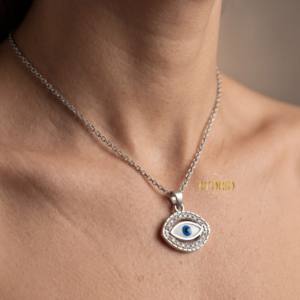 Collier pendentif œil de diamant Zyorio Jewels, argent sterling 925 plaqué or, bijoux de luxe pour femmes, mariage, fiançailles - Product Image 5