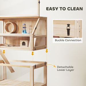 Grande cage en bois pour gerbilles avec étagère de rangement inférieure amovible, balançoire, roue d'exercice et rampe - Product Image 5