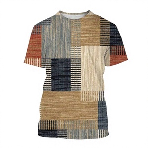 Men's <b>Patchwork</b> Pattern Digital Print Short Sleeve O-Neck Casual T-<b>Shirt</b> Regular Fit Woven Cotton Breathable Style - Product Image 1