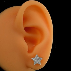 Star Shape 925 Silver Vermeil Pave Diamond Stud Earrings IGI Certified 0.20ct Round Brilliant <b>Cluster</b> Unisex Gift - Product Image 2