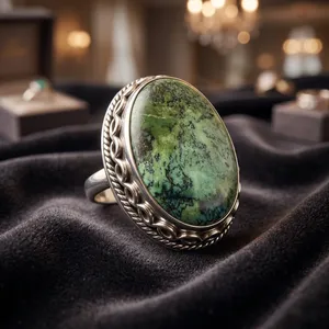 Bague Statement en Argent Sterling 925 avec Pierre Précieuse Turquoise Tibétaine Véritable, Sertie en Bezel, Bijou Indien Fait Main - Product Image 2
