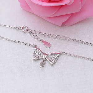 Collar con Colgante de Plata S925 para Mujer con Lazo de Circonita Doble y Pulsera de Perlas, Accesorios de Joyería DIY, Producto Semiacabado 317 - Product Image 2