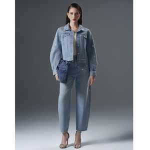 Conjuntos de mezclilla personalizables para mujer con opciones de pantalones con falda, logotipo personalizable, estilos sólidos, de sarga, lavados e impresos, estilo streetwear-casual. - Product Image 5