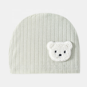Bonnet bébé nouveau-né mignon en tricot côtelé doux avec applique ours en peluche, bonnet d'hiver unisexe - Product Image 5