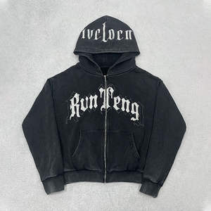 Custom Unisex 100% Cotton Oversized Heavyweight Hoodie & Sweatpants Set Solid Pullover Zip-Up Distressed Vintage Streetwear - Product Image 5