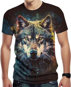Camiseta de Manga Corta para Hombre con Estampado de Lobo, Cuello Redondo, Corte Holgado, Estilo Urbano, Ecológica, Impresión HD, Tejido Transpirable - Product Image 5