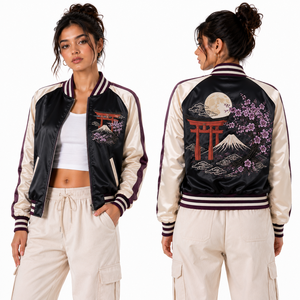 Chaqueta Corta de Satén para Mujer con Diseño de Jardín y Cuello Acanalado, Marca Privada, Venta al Por Mayor, Fabricante de Ropa con Logotipo Personalizado OEM - Product Image 3