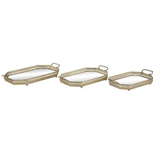 <b>Mirrored</b> Metal Storage <b>Trays</b> Set Of 3 Polygon Shape Bohemian Design Gold Finish Table Use Single Tier Easy To Clean - Product Image 6