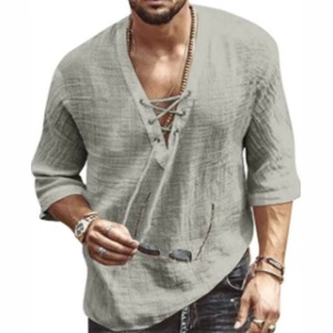 Hot Selling Plus Size Knitted Cotton Linen Autumn Men's for <b>Shirts</b> Quick Dry Breathable Fashion Casual Wear - Product Image 6