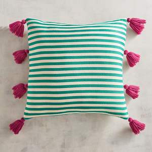 Funda de Cojín Decorativa Boho con Borlas y Rayas Tejidas 100% Algodón para Sofá, 18x18 Pulgadas - Product Image 2