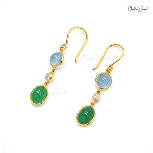 <b>Top</b> Quality 14K Yellow Gold Three Stone Dangling <b>Earrings</b> for Women Natural Aquamarine Diamond Emerald Earwire <b>Earrings</b> Supplier - Product Image 4