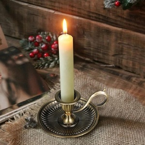 Vintage <b>Brass</b> <b>Candlestick</b> Holder Gold Finish Cylinder Shape Heat Resistant Home Decoration Christmas Use - Product Image 1