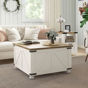 Tavolino da Caffè Quadrato Grande Eco-Friendly Stile Rustico con Contenitore, Tavolo Centrale in Legno per Soggiorno, Realizzato in Ottone - Product Image 6