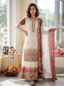 Designer <b>Kurta</b> Palazzo Set Star Georgette Fabric With Heavy Sequence Embroidery Party Wear Wedding Festive Traditional Outfit - Product Image 4