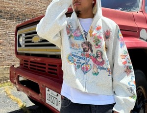 Boxy Dtg All Over Custom Print Full <b>Zip</b> <b>Hooded</b> Sweatshirt Zipper Oversized Heavy Weight 100% Cotton Graphic Drop Shoulder Hoodie - Product Image 5