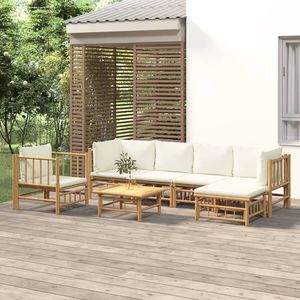 Ensemble de salon de jardin modulaire grand format blanc crème en bambou et polyester, mobilier d'extérieur élégant - Product Image 1