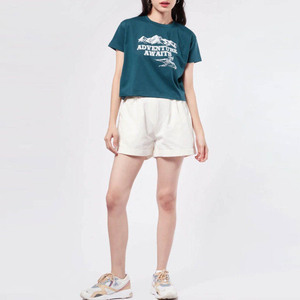 <b>Women's</b> Teal Adventure Awaits Graphic Crop <b>Top</b> Short Sleeve Round Neck Casual T-Shirt Summer Streetwear - Product Image 4