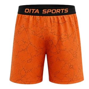 Bright Orange Black Speckled Print Athletic Sports <b>Shorts</b> with <b>Elastic</b> <b>Waistband</b> Lightweight Breathable Gym Training Performance - Product Image 1