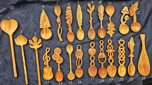 ช้อนไม้ด้ามใบไม้ ลายสามใบ ช้อนไม้ทำมือ ช้อนไม้แกะสลักลายใบไม้และดอกไม้ ผลิตในเวียดนาม - Product Image 5